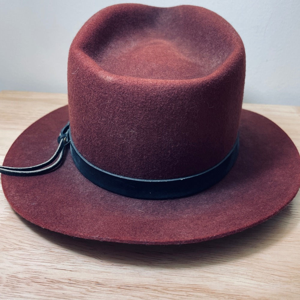 Park Royal Hats Burgundy 100% Wool Felt Fedora Black Leather Band Made in USA M - Picture 4 of 11